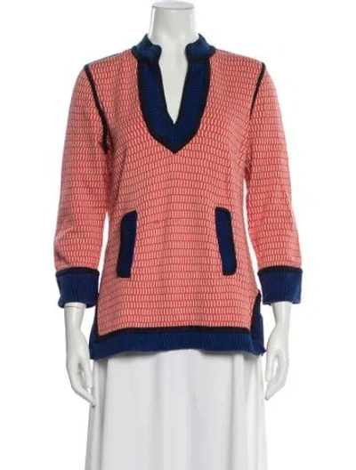 Pre-owned Tory Burch Patterned V-neck Top In Red