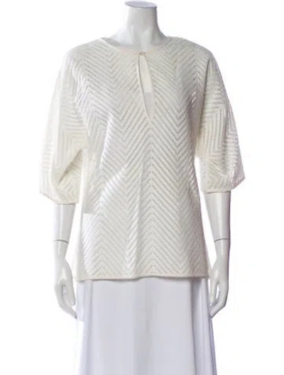 Pre-owned Tory Burch Patterned V-neck Top In White