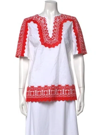 Pre-owned Tory Burch Patterned V-neck Top In White
