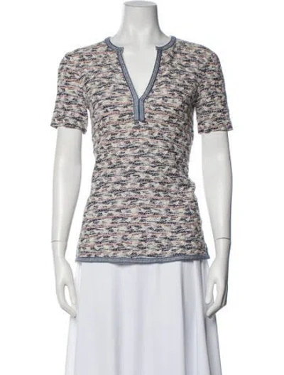 Pre-owned Tory Burch Patterned V-neck Top In White