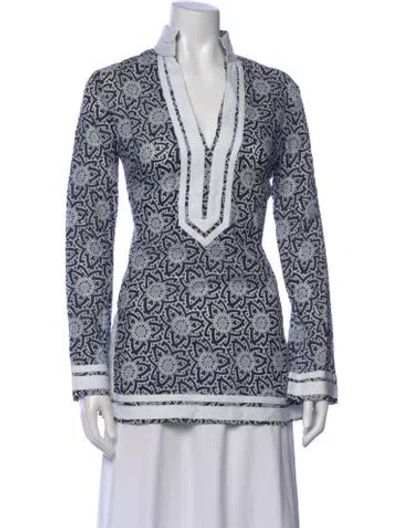 Pre-owned Tory Burch Patterned V-neck Tunic In Black