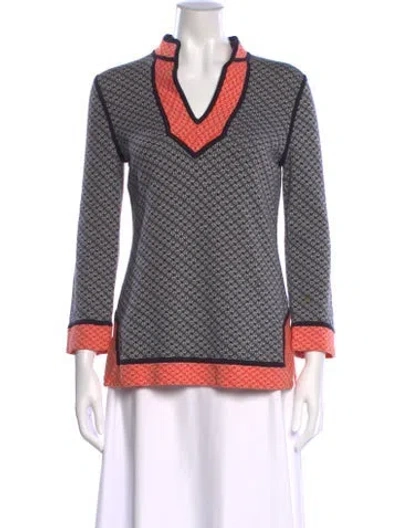 Pre-owned Tory Burch Patterned V-neck Tunic In Blue