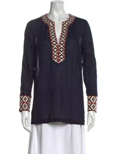 Pre-owned Tory Burch Patterned V-neck Tunic In Blue