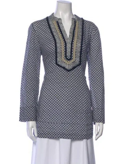 Pre-owned Tory Burch Patterned V-neck Tunic In Blue