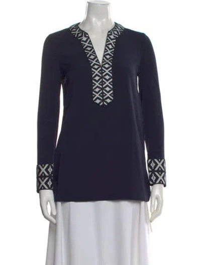 Pre-owned Tory Burch Patterned V-neck Tunic In Blue