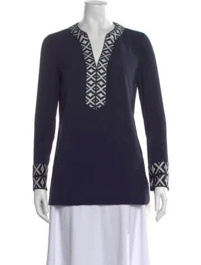 Pre-owned Tory Burch Patterned V-neck Tunic In Blue