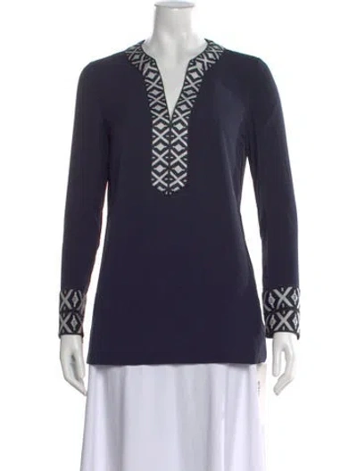 Pre-owned Tory Burch Patterned V-neck Tunic In Blue