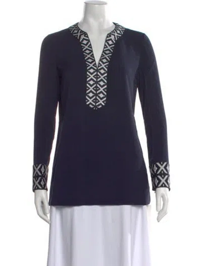 Pre-owned Tory Burch Patterned V-neck Tunic In Blue
