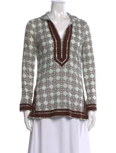 Pre-owned Tory Burch Patterned V-neck Tunic In Blue