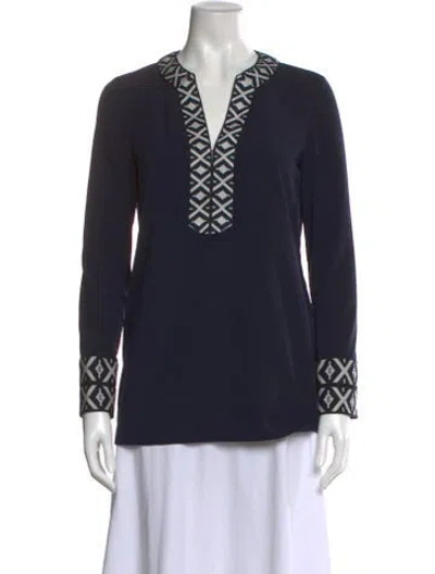 Pre-owned Tory Burch Patterned V-neck Tunic In Blue