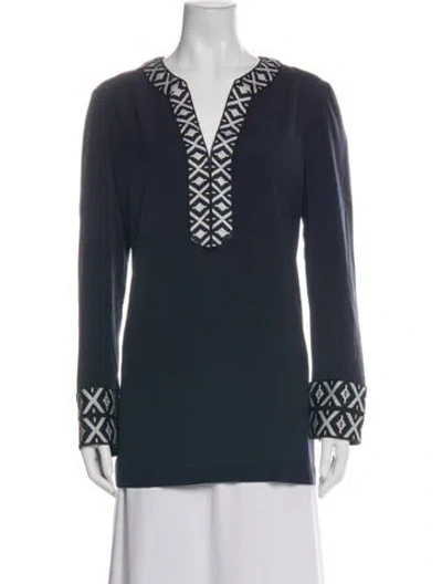 Pre-owned Tory Burch Patterned V-neck Tunic In Blue