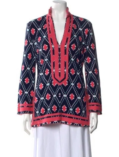 Pre-owned Tory Burch Patterned V-neck Tunic In Blue