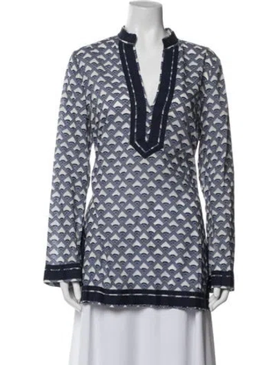 Pre-owned Tory Burch Patterned V-neck Tunic In Blue