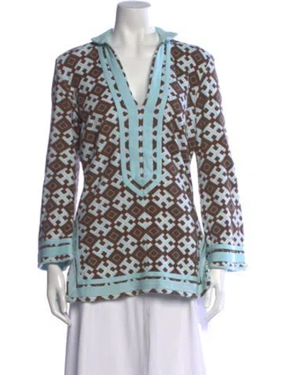 Pre-owned Tory Burch Patterned V-neck Tunic In Blue
