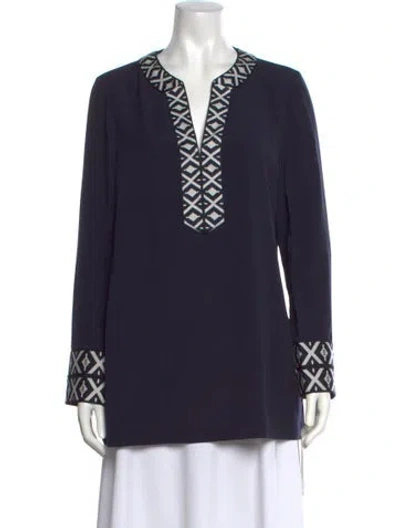 Pre-owned Tory Burch Patterned V-neck Tunic In Blue
