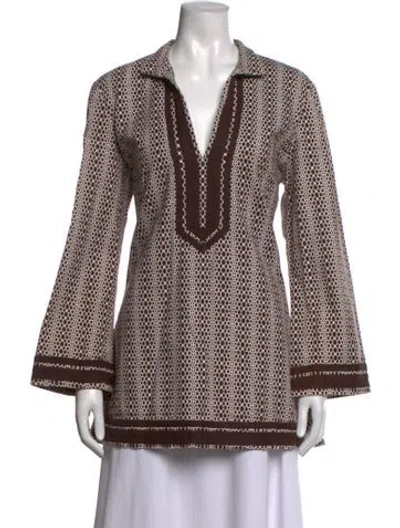 Pre-owned Tory Burch Patterned V-neck Tunic In Brown