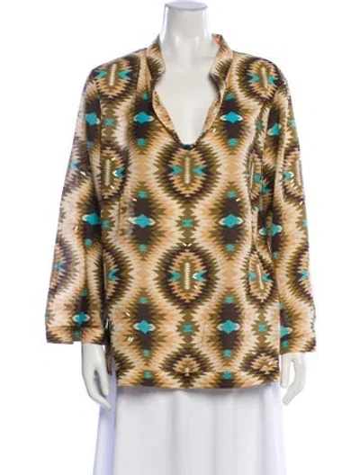 Pre-owned Tory Burch Patterned V-neck Tunic In Green