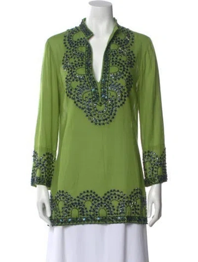 Pre-owned Tory Burch Patterned V-neck Tunic In Green