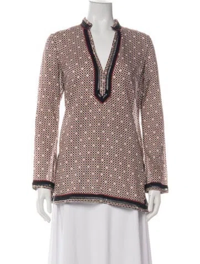 Pre-owned Tory Burch Patterned V-neck Tunic In Green