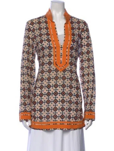 Pre-owned Tory Burch Patterned V-neck Tunic In Orange