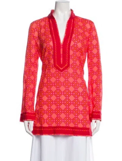 Pre-owned Tory Burch Patterned V-neck Tunic In Pink