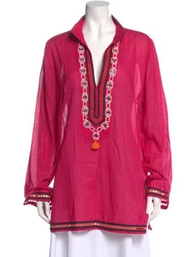 Pre-owned Tory Burch Patterned V-neck Tunic In Pink