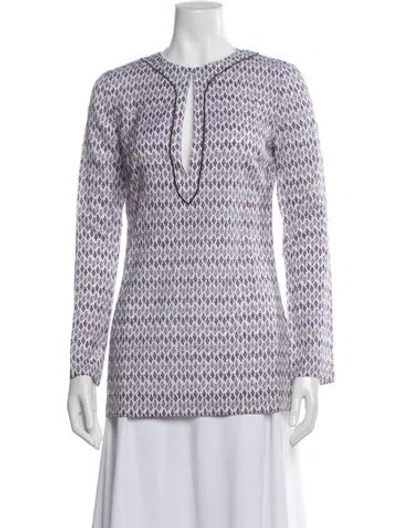Pre-owned Tory Burch Patterned V-neck Tunic In Purple
