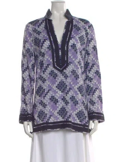 Pre-owned Tory Burch Patterned V-neck Tunic In Purple