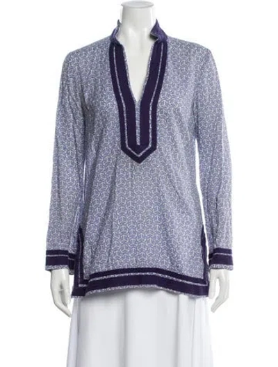 Pre-owned Tory Burch Patterned V-neck Tunic In Purple