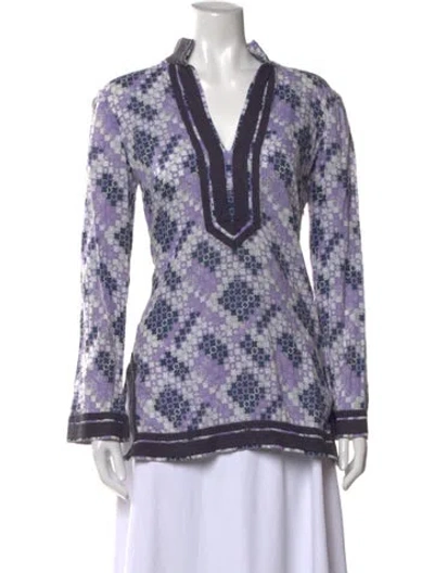 Pre-owned Tory Burch Patterned V-neck Tunic In Purple