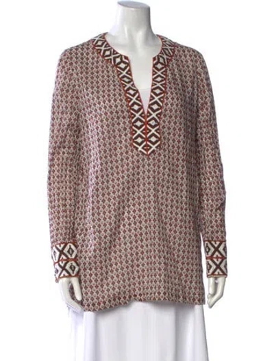Pre-owned Tory Burch Patterned V-neck Tunic In Red