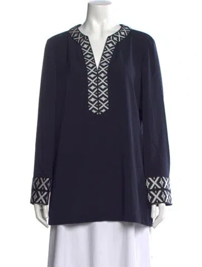 Pre-owned Tory Burch Patterned V-neck Tunic W/ Tags In Blue
