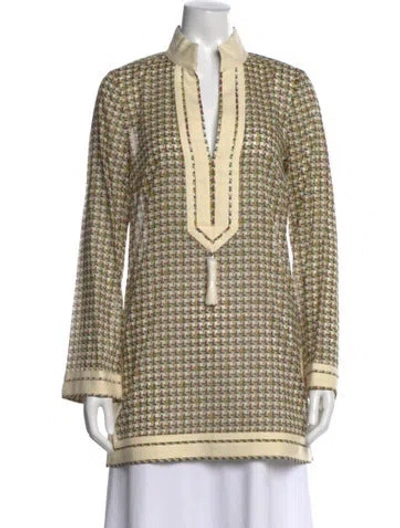 Pre-owned Tory Burch Patterned V-neck Tunic W/ Tags In Yellow