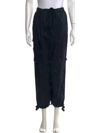 Pre-owned Tory Burch Patterned Wide Leg Pants In Black