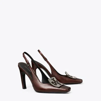 Tory Burch Pavé Cut-out Logo Slingback Heel In Black Cherry