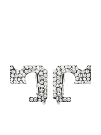 Tory Burch Pavé Logo Clip-on Earring In Silver