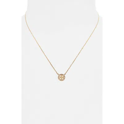Tory Burch Miller Pave Logo Delicate Necklace In Tory Gold/crystal