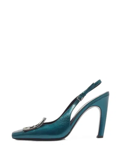 Pre-owned Tory Burch Pave Slingback Pumps In Blue