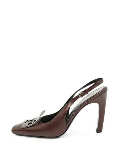 Pre-owned Tory Burch Pave Slingback Pumps In Brown