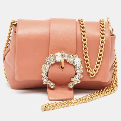 Pre-owned Tory Burch Peach Leather Mini Greer Chain Crossbody Bag In Pink