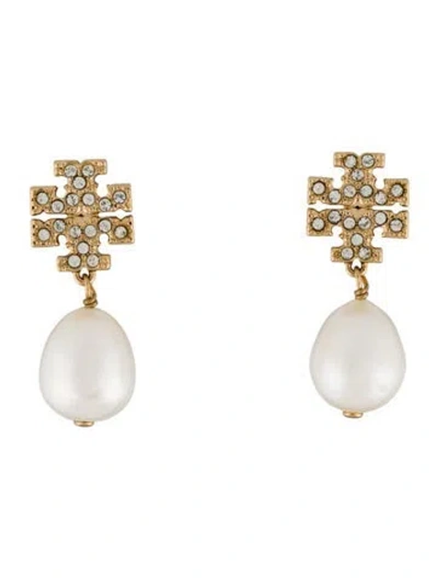 Pre-owned Tory Burch Pearl & Crystal Drop Earrings In Multi