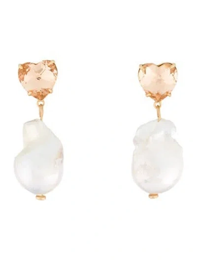 Pre-owned Tory Burch Pearl & Crystal Drop Earrings In Multi