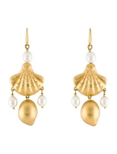 Pre-owned Tory Burch Pearl & Shell Drop Earrings In Multi