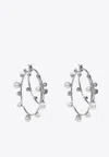Tory Burch Pearl Double Hoop Earrings In Silver