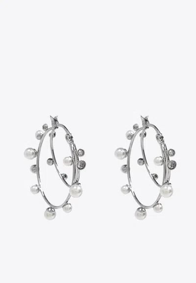 TORY BURCH PEARL DOUBLE HOOP EARRINGS