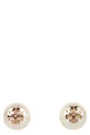 Tory Burch Logo-plaque Pearl Stud Earrings In Gold