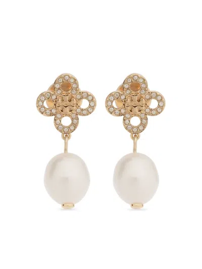 Tory Burch Pearl-embellished Drop Earrings In Gold