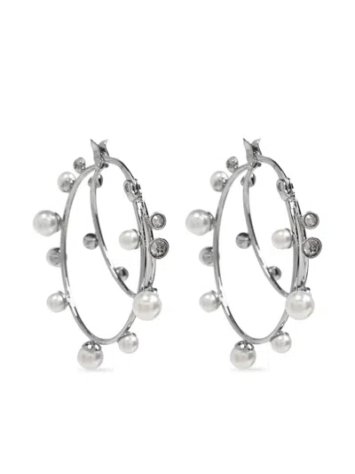 Tory Burch Pearl-embellished Hoop Earrings In Silver
