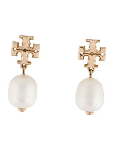 Pre-owned Tory Burch Pearl Kira Drop Earrings In White