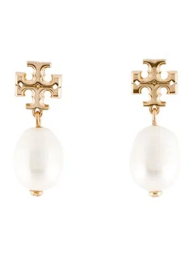 Pre-owned Tory Burch Pearl Moondance Drop Earrings In White